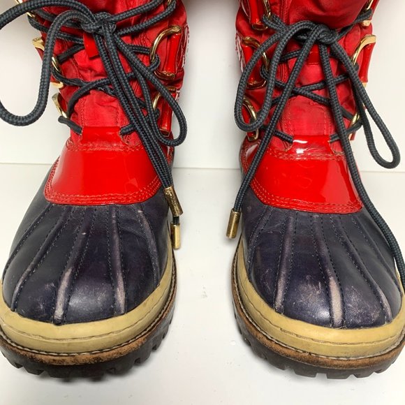 Tory Burch Duck Rain Lace Up Waterproof Boots Navy Red 5 - Picture 5 of 9